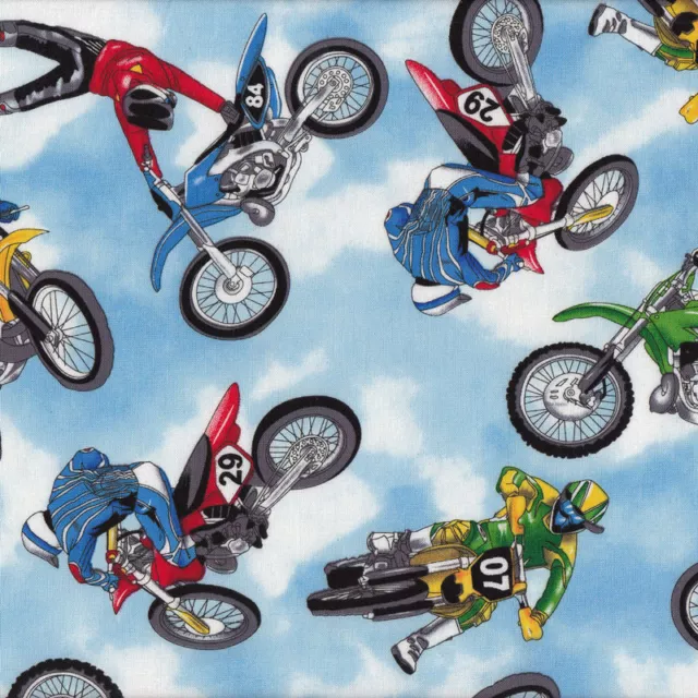 NEW Dirt Bikes Riders Motocross Extreme Sport Motorbikes Boys Quilting Fabric 1/