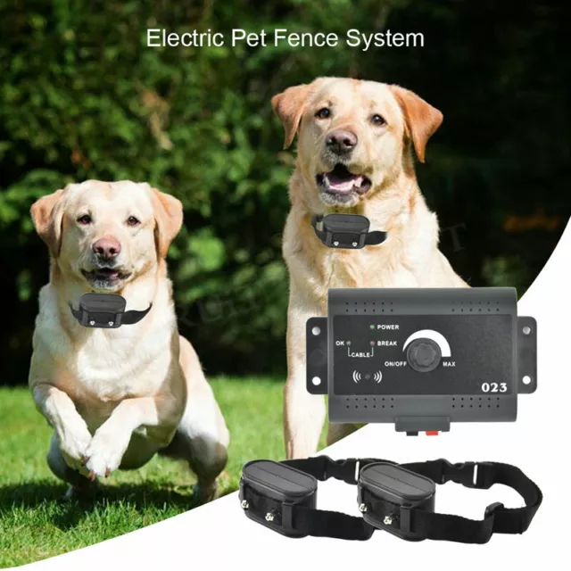 For 2 Dogs Electric Shock Boundary Control Fence Collar Dog Pet System+300M Wire