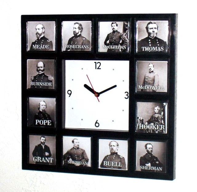 American The Civil War Union Generals Soldiers Photo Clock with 12 pictures