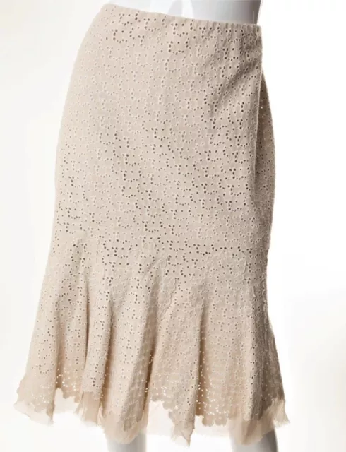 Elie Tahari Ecru Linen Blend Eyelet Lace Flounce Skirt Womens Size 4 (309)