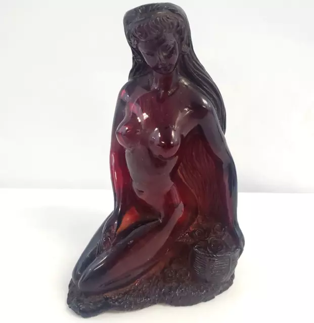 Art Deco Resin Nude Kneeling Female Figurine Dark Amber Red 5.5" x 3.5"