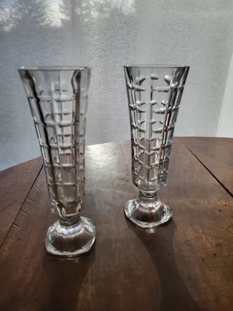 Soliflores Vases Paire De 2 Anciens En Cristal D'Arques Année 1970