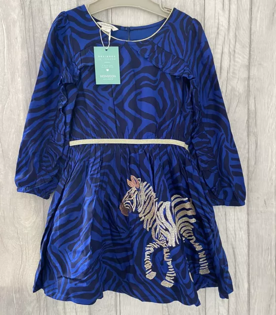 Monsoon Zebra Print Dress 6 Years Animal Girls Age 6-7 Party Embroid NEW