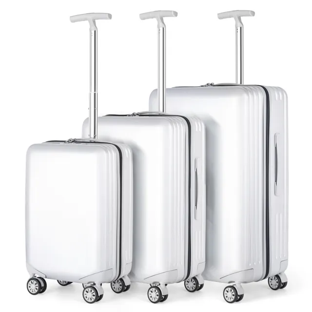 Modern 3 Piece Travel Luggage Set Trolley Suitcase Bag Hardshell TSA Lock White