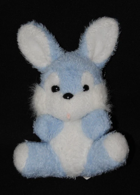 Peluche doudou lapin vintage NOUNOURS ancien bleu blanc 17/22 cm TTBE