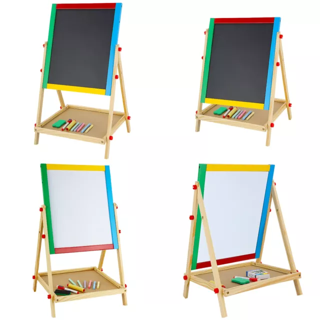 Kids 2 in 1 Wooden Blackboard Whiteboard Childrens Easel Chalk Art Drawing Board