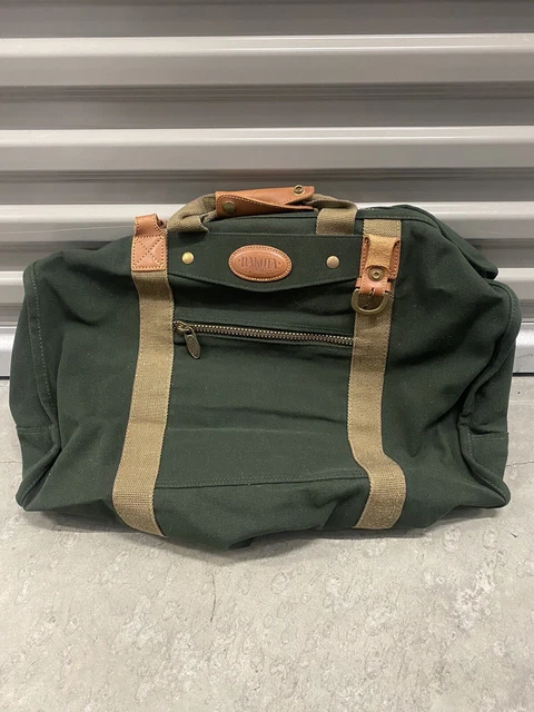 Tumi Dakota authentic green canvas tan leather duffle weekender bag
