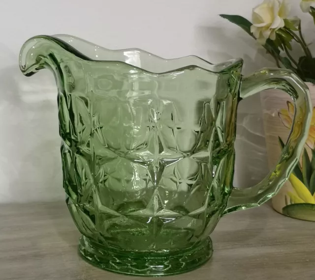 Green Glass Jug Pitcher Art Deco Vintage Sowerby Pressed Glass Pitcher