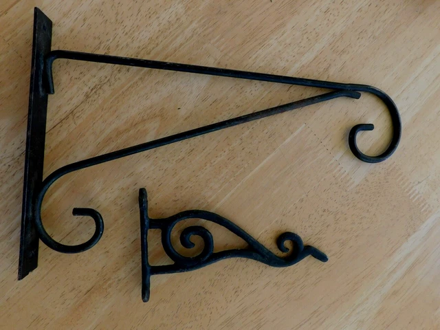 WALL HOOKS 2 black Cast Iron Vintage Hangers 11 in. & 6 in.   3.14
