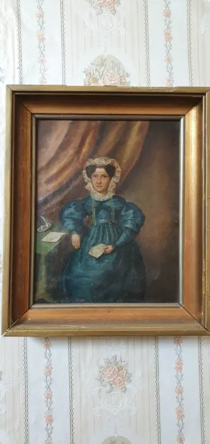 Antikes Biedermeier Damen Portrait Öl auf Leinwand