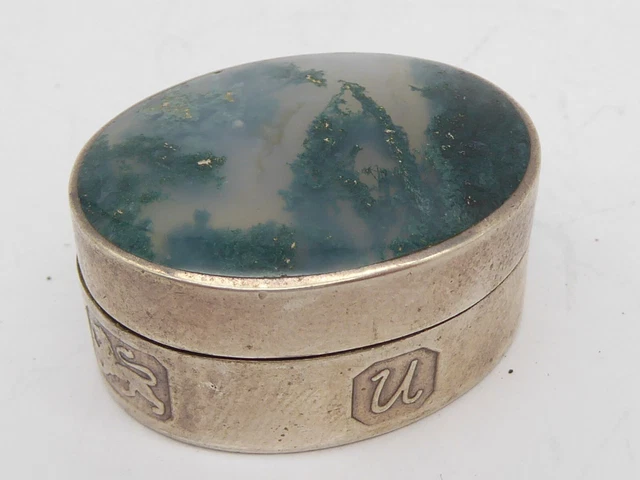 LOVELY MODERN SOLID SILVER & AGATE PILL SNUFF BOX DAVID SCOTT WALKER 1994 25 g