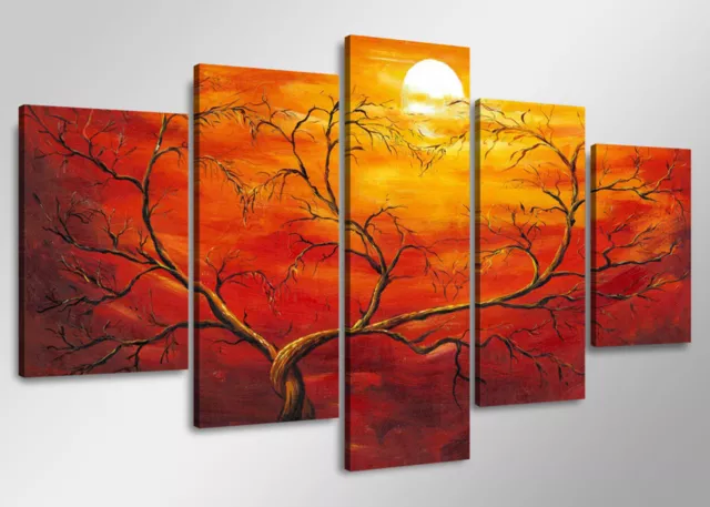 Bild 5 tlg Baum rot Leinwand 160x80cm XXL Bilder Nr 5506^  Visario