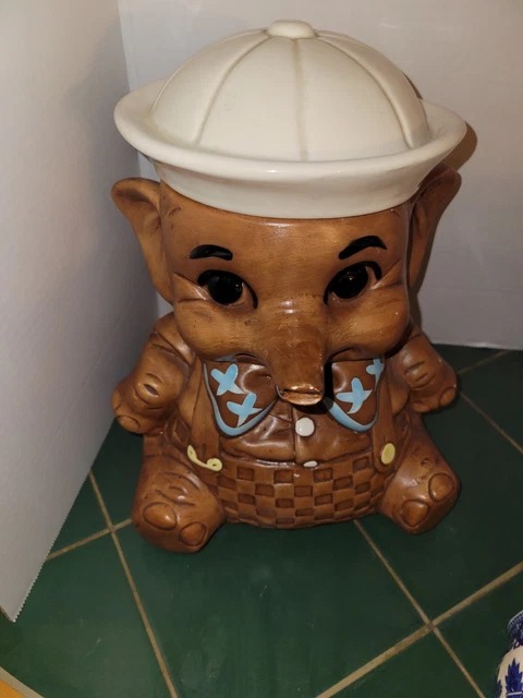 Vintage 1970s Twin Winton Elephant Sailor with White Cap Cookie Jar, 11.5" Tall