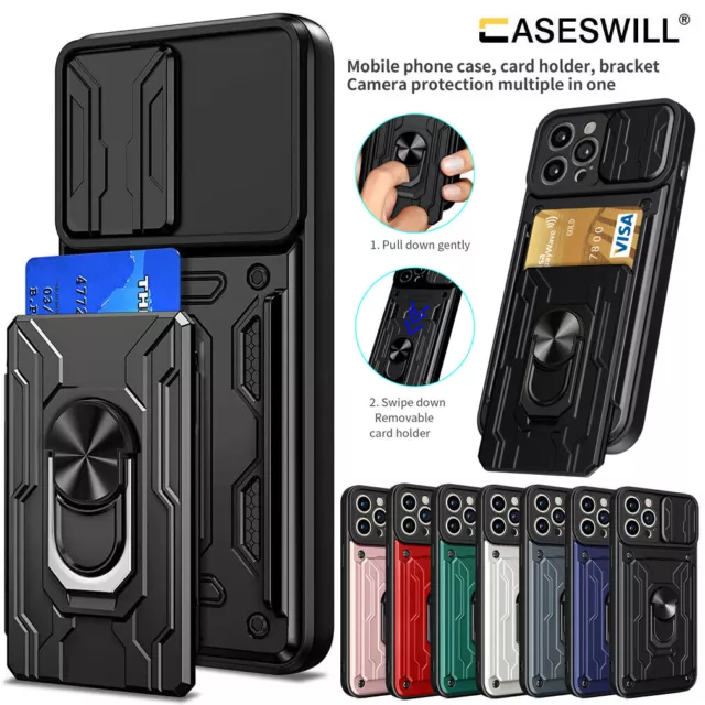 For iPhone 15 14 Plus 13 12 11 Pro Max Case Wallet Card Holder Ring Stand Cover