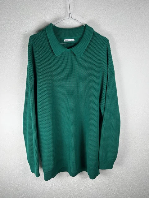 Pull Zara Avec Col Tag Taille XL Homme Vert Foncé Men Green Winter Sweater Pull Zara Avec Col Tag Taille XL Homme Vert Foncé Men Green Winter Sweater