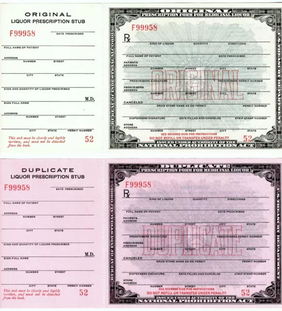 Antique Prohibition Prescriptions Whiskey Doctor Pharmacist Gift Currency Bar