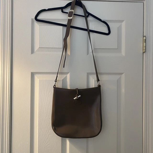 Vintage LONGCHAMP Roseau brown Leather Crossbody Bag Purse