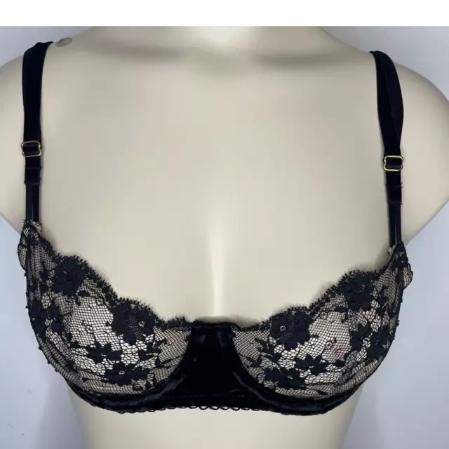 NEW Victoria's Secret Balconette Bra 34B Black Lace Partially Lined Floral Sexy