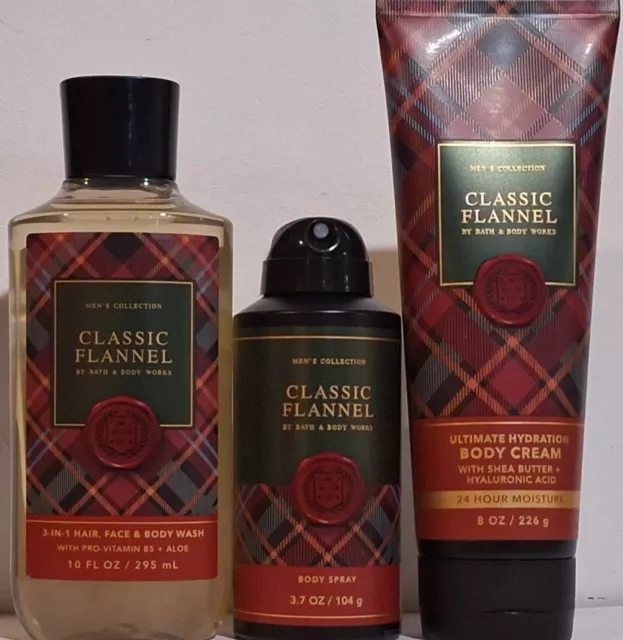 Bath & Body Works Classic Flannel Shower Gel, Body Spray & Body Cream Set of 3