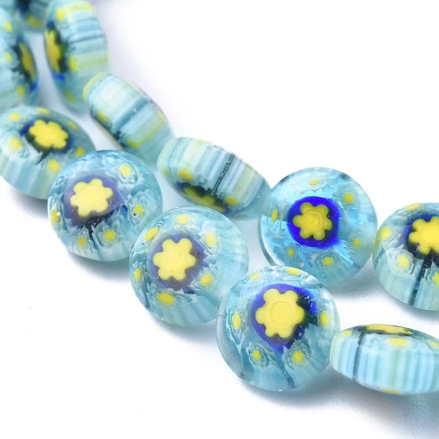 Millefiori Glasperlen Perlen Linse Lampworkperlen Türkis 8x3mm 50 Stück