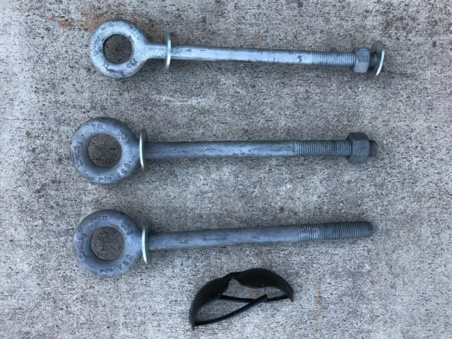 Lot of 3 Crosby Long Shank galvanized eye bolts sizes 7/8' and 3/4"