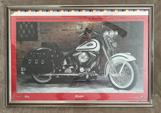 Vintage Harley Davidson Poster in Plastic Frame with Plexi Glass 38" x 26"