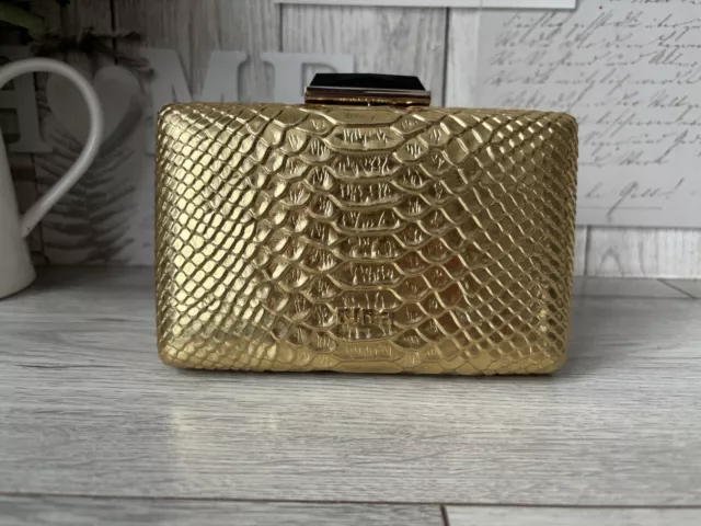 Lovely BIBA Real Leather Gold Snake Print Clutch Bag Small