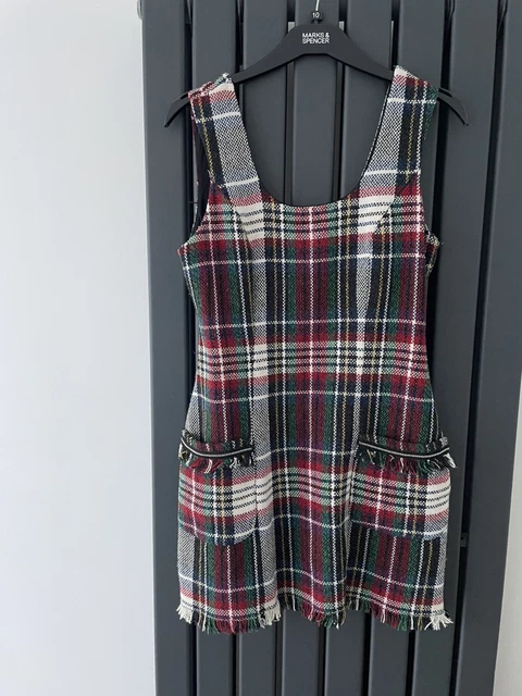 ZARA SLEEVELESS GREEN Pinafore Minidress Tweed Houndstooth Wedding Formal L  12.94 - PicClick UK