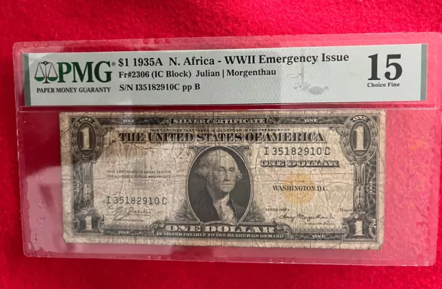 1935A $1 North Africa Silver Certificate Rare FR#2306, IC Block  CHOICE FINE 15!