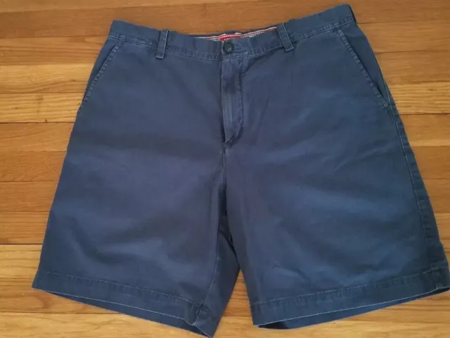 IZOD Mens Cotton Chino Flat Front Navy Blue 10" Inseam Shorts Size 36 waist