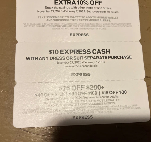 EXPRESS COUPONS - 3 - $75 off, 10% off and $10 off Expires February 7, 2024  $4.00 - PicClick