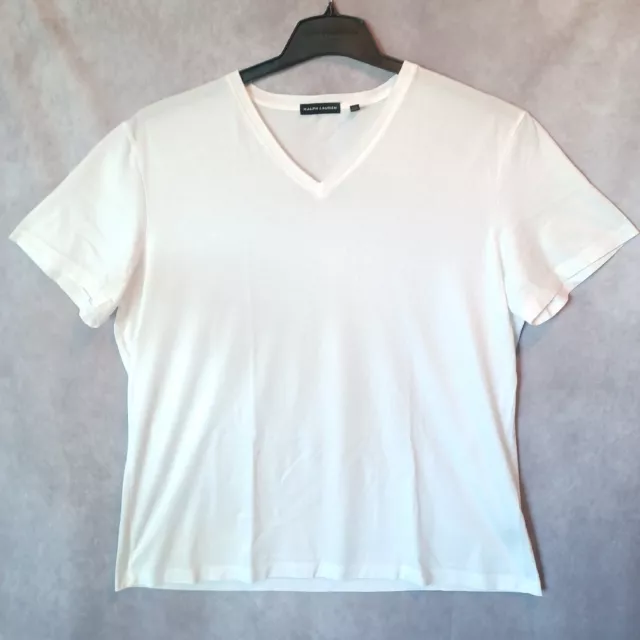 Ralph Lauren Black Label Men’s V Neck T Shirt White Sz Large Made In USA