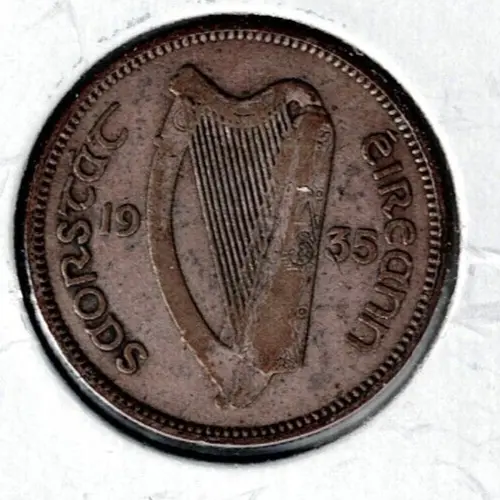 1935 Ireland Circulated Silver One Shilling with Harp and Bull Coin!