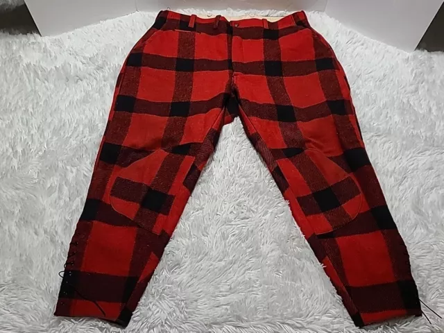 Montgomery Ward Buffalo Plaid Hunting Pants Red Western Field Lace Double Knee