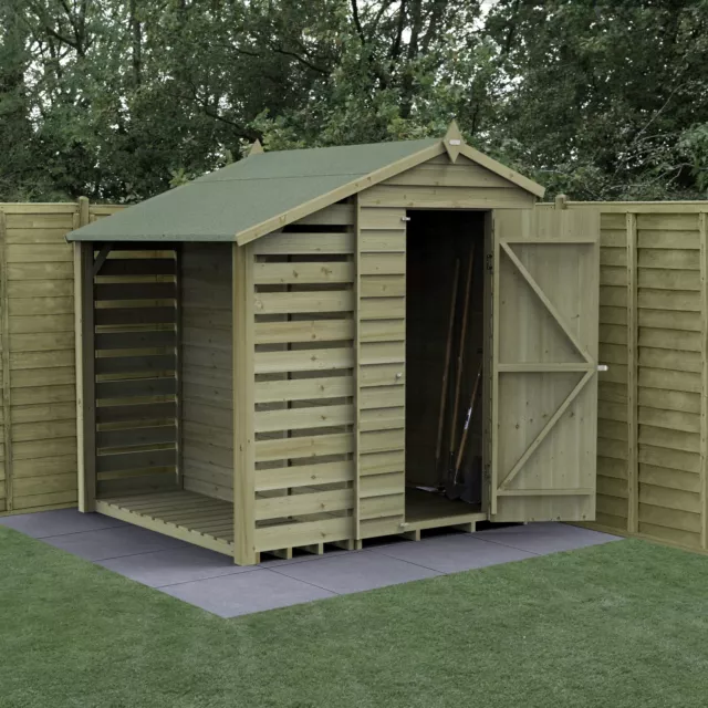 Forest 4Life 4x6 Apex Shed Single Door No Window with Log Store 25Yr Guarantee