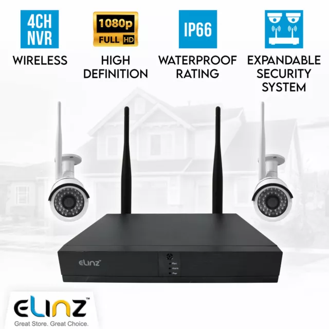 4CH CCTV Wireless Security System 2MP 2x IP WiFi Camera 1080P NVR Outdoor No HDD