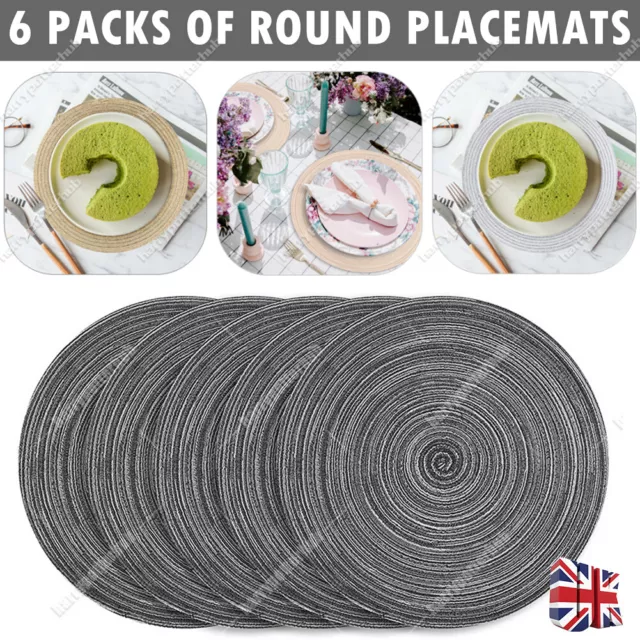 Set of 6 Placemats Round Table Mats Round Braided Woven Place Mats Washable UK