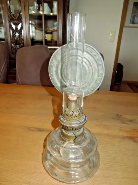 dekorative Glas Petroleumlampe Öllampe Tischlampe mit Reflektor Kosmosbrenner