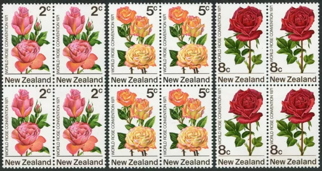 New Zealand 484-486 blocks/4, MNH. Michel 568-570. World Rose Convention, 1971.