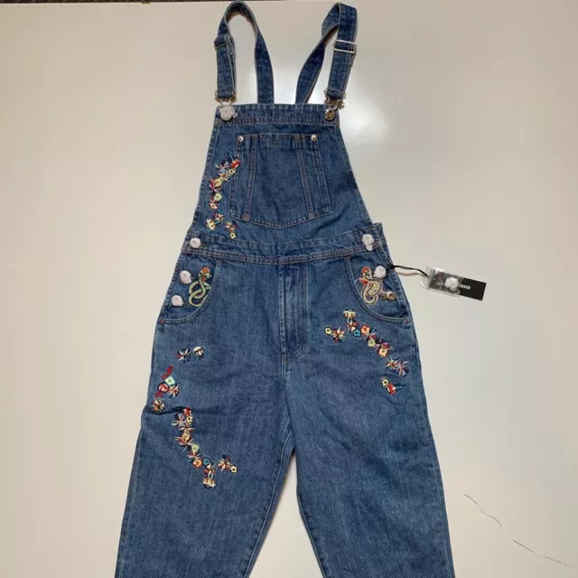 Diesel Womens De-Parker Bib Overalls Blue Cotton Denim Embroidered Pocket XS New 3