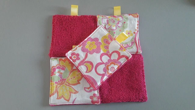 Lot de 5 lingettes lavables en coton et éponge fait main