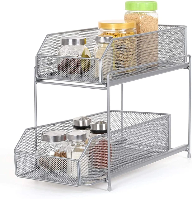 2TIER SLIDING UNDER Sink Mesh Storage Organizer w/ Pull Out Drawers