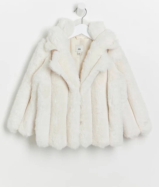 BNWT River island MINI 2-3 years baby GIRLS CREAM RIBBED FAUX FUR COAT jacket