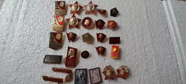 Big job lot of 26 Vintage Soviet era period pin badges with Lenin. ( B3 )