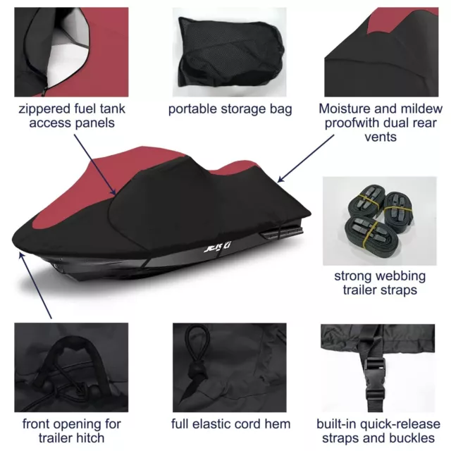 Heavy Duty Jet Ski Waterproof Cover Fit Seadoo/Yamaha/Kawasaki/Polaris 136"-145" 2