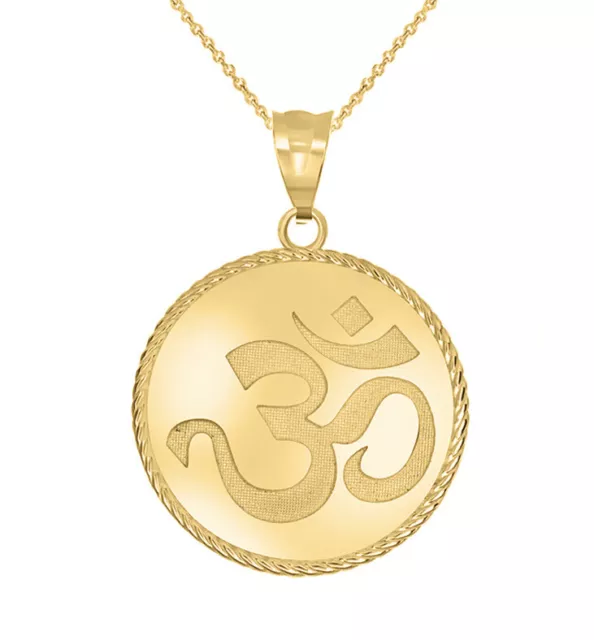 Solid Gold Ohm OM AUM Symbol Yoga Buddhism Hinduism Pendant Necklace