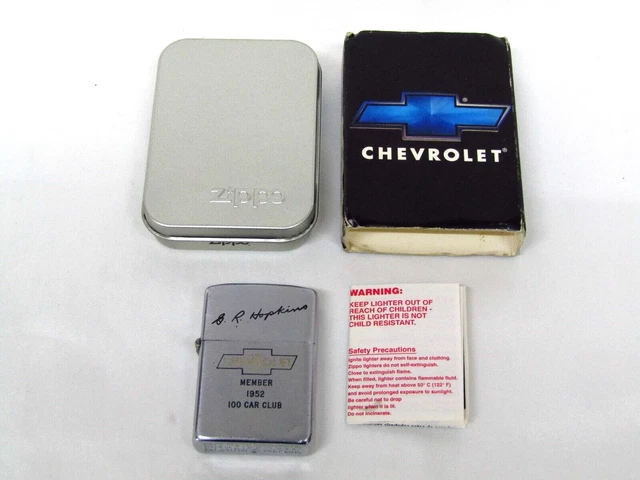 1950's Zippo Lighter Chevy 100 Car Club Pat 2517191 w/ Original Insert + Box