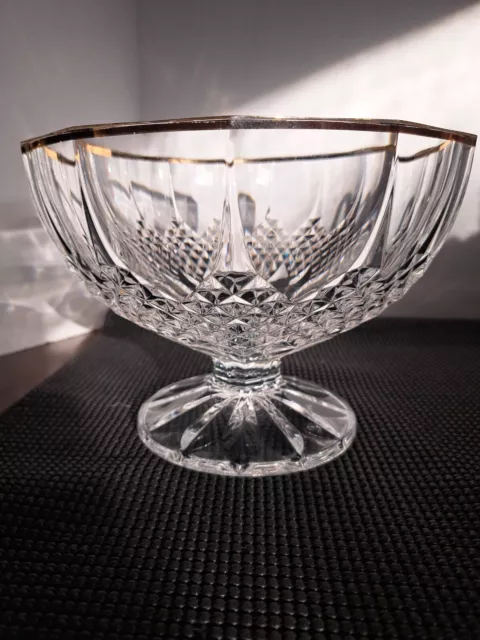 Vintage Cut Glass Crystal Bowl Footed Gold Trim Centerpiece
