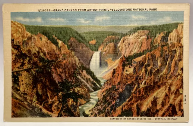 Grand Canyon from Artist Point, Yellowstone National Park Vintage Linen Postcard