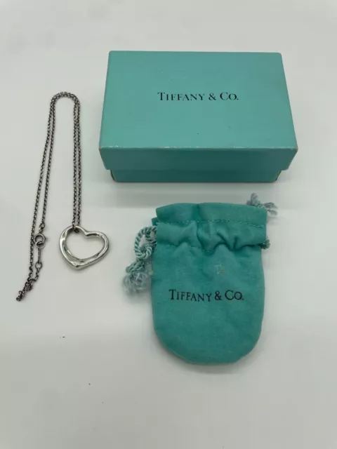 Tiffany & Co Elsa Peretti 20mm Open Heart Pendant Necklace 16" inches with Box